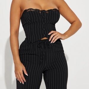 Fashion Nova Pinstripe Two Piece Pants Set with Crop Top